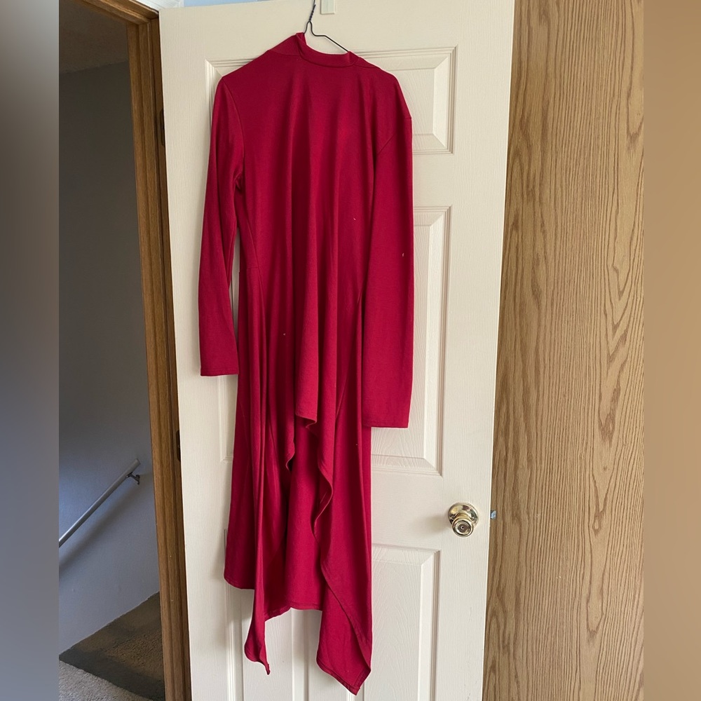 Asymmetrical hem red dress with hood